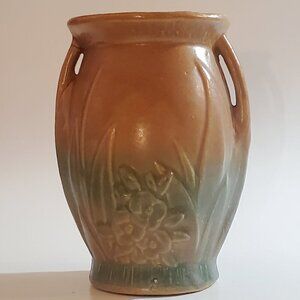 McCOY Rare 1920's Vintage Early Century Art Pottery Matte Vase Leaves & Flowers